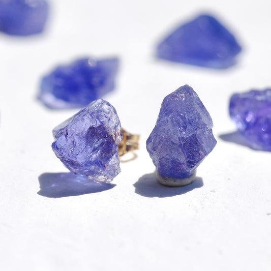 Tanzanite Raw Stone Earrings | Handmade Natural Stone Jewelry