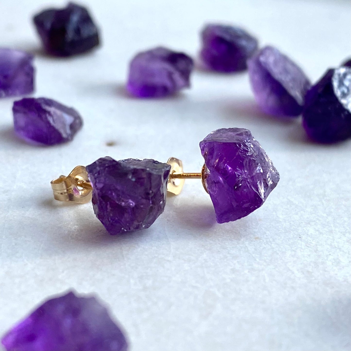 Amethyst Raw Stone Earrings | Handmade Natural Stone Jewelry