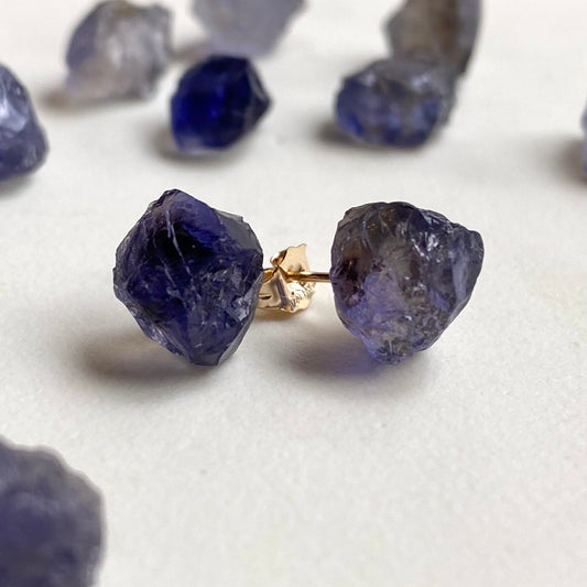 Iolite Raw Stone Earrings | Handmade Natural Stone Jewelry