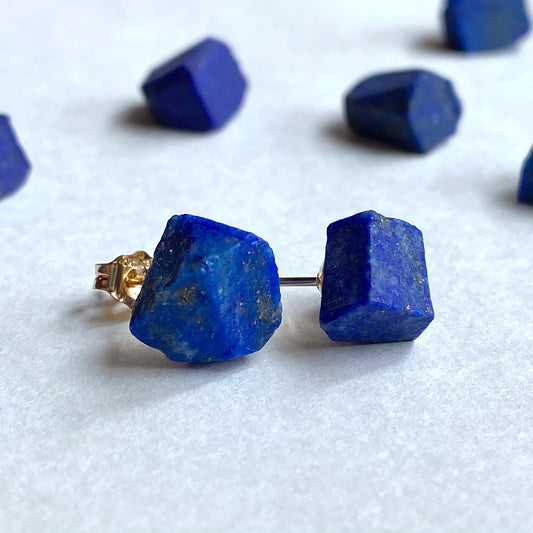 Lapis Lazuli Raw Stone Earrings | Handmade Natural Stone Jewelry