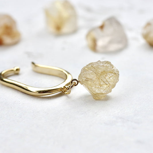 Gold Rutile Quartz Raw Stone Ear Cuff | Handmade Natural Stone Jewelry