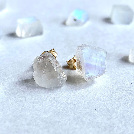 Moonstone Raw Stone Earrings | Handmade Natural Stone Jewelry