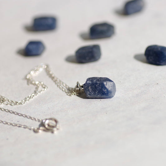 Sapphire Raw Stone Necklace | Handmade Natural Stone Jewelry