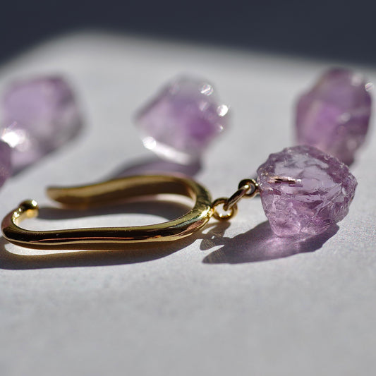 Pink Amethyst Raw Stone Ear Cuff | Handmade Natural Stone Jewelry