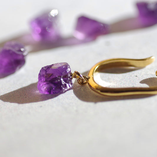 Amethyst Raw Stone Ear Cuff | Handmade Natural Stone Jewelry