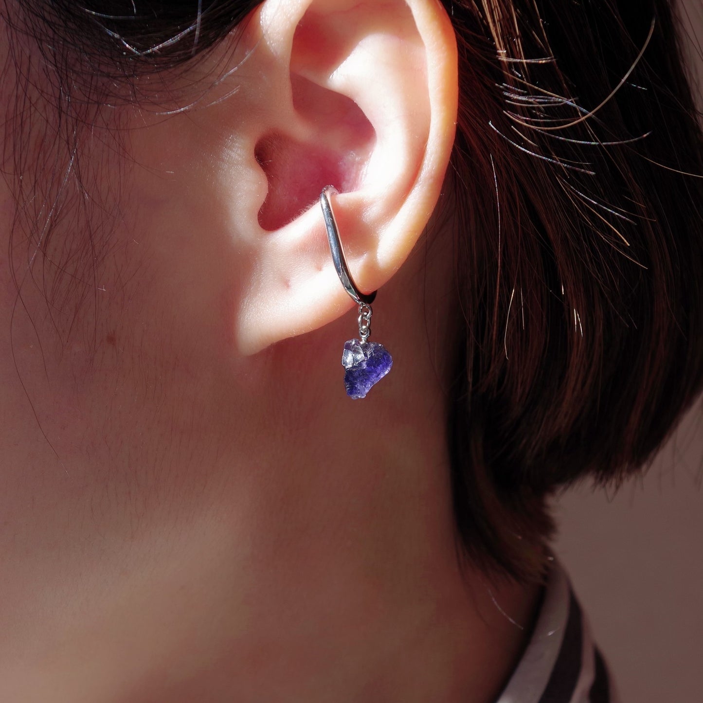 Iolite Raw Stone Ear Cuff | Handmade Natural Stone Jewelry