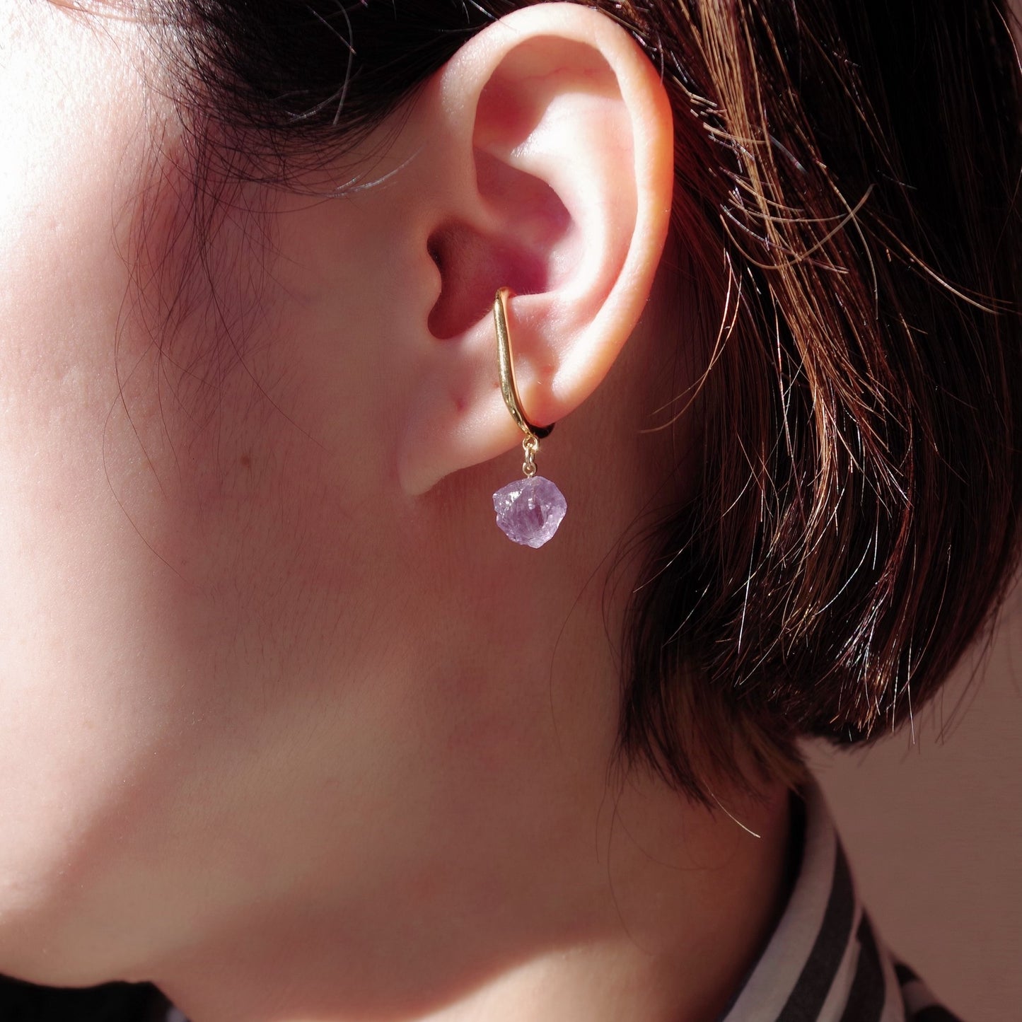 Pink Amethyst Raw Stone Ear Cuff | Handmade Natural Stone Jewelry