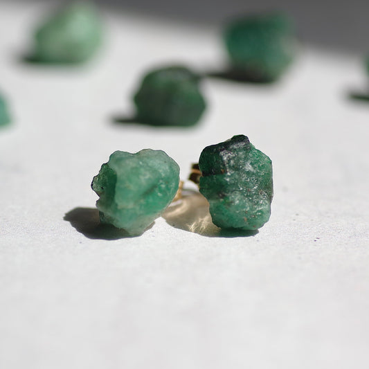 Emerald Raw Stone Earrings | Handmade Natural Stone Jewelry