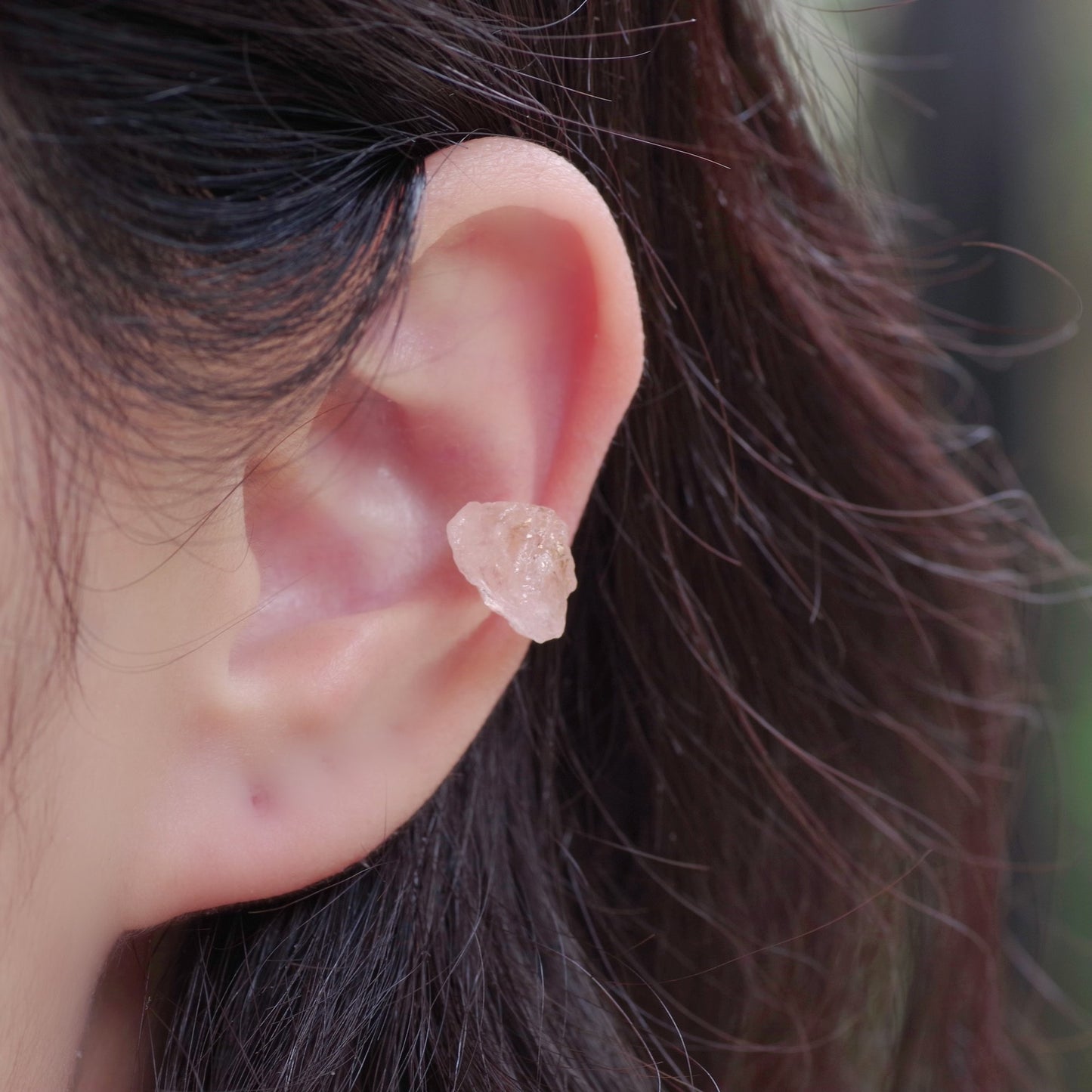 Morganite Raw Stone Ear Cuff | Handmade Natural Stone Jewelry